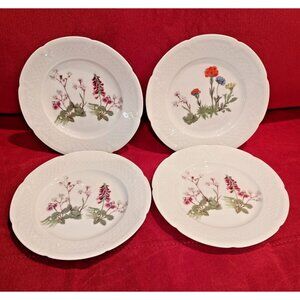 Louis Lourioux Wildflower Plates-Set of (4)-White-Handpainted 7.5" Salad Lunch